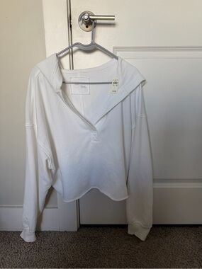 Aerie White Cropped Hooded Pullover Sweatshirt